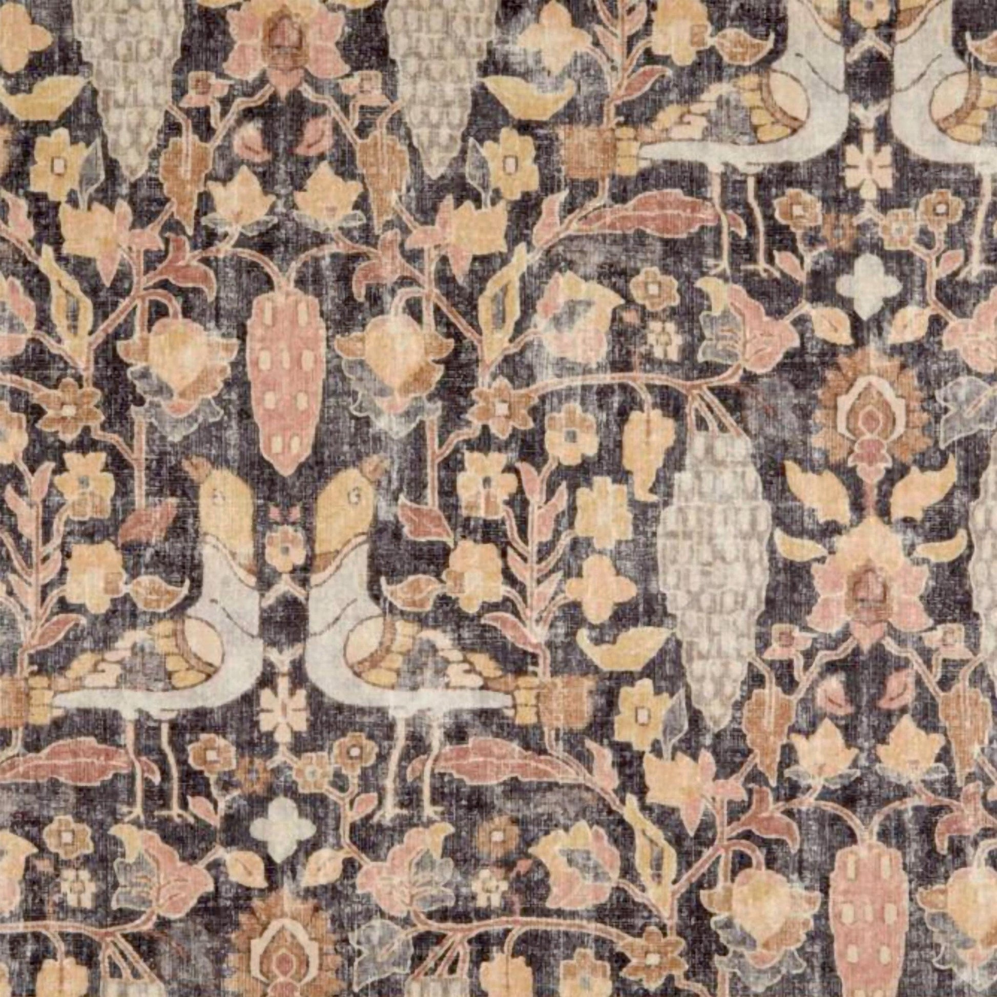 dark floral fabric bird print