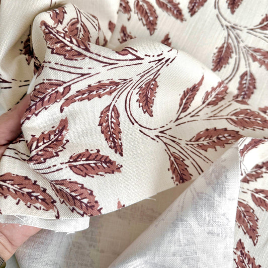 Sorrel Woodrose Deep Red Leaf Fabric - Burgundy Botanical Print