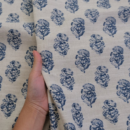 Indigo Sand Block Floral Print Upholstery Fabric by the Yard – Artisan Vintage Floral Cotton