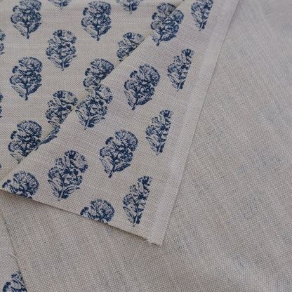 Indigo Sand Block Floral Print Upholstery Fabric by the Yard – Artisan Vintage Floral Cotton