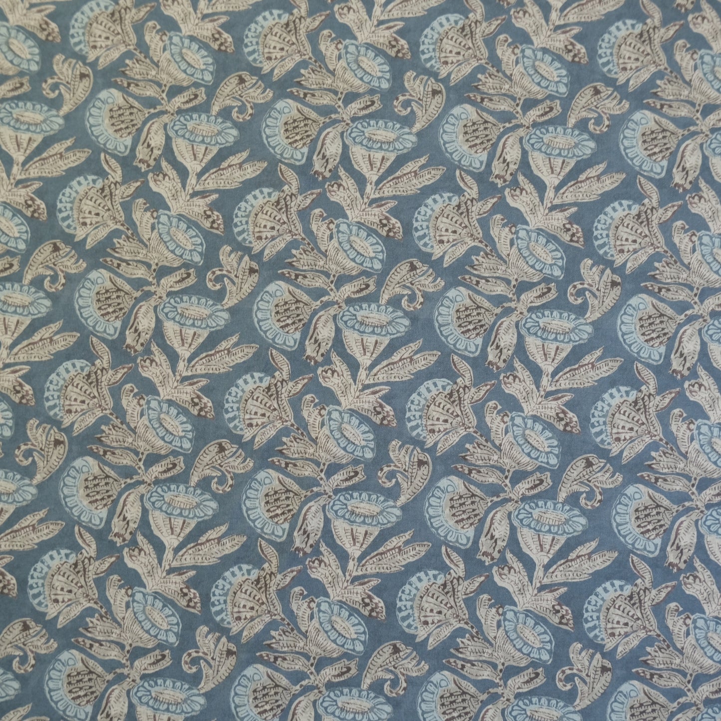 Slate Blue Floral Pattern Linen Blend Fabric- Upholstery & Home Decor