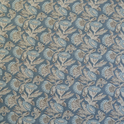 Slate Blue Floral Pattern Linen Blend Fabric- Upholstery & Home Decor