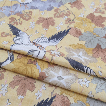 Plume Goldenrod Asian-Inspired Cotton Fabric Birds & Blossoms Design