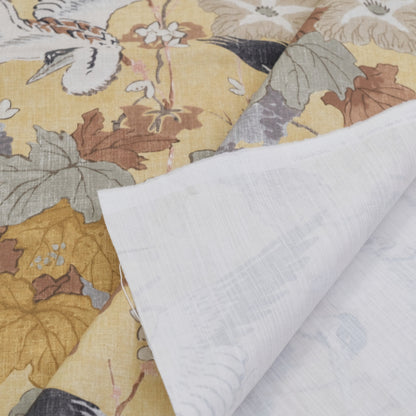 Plume Goldenrod Asian-Inspired Cotton Fabric Birds & Blossoms Design