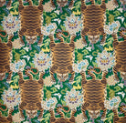 Full pattern repeat of Emerald Green Tiger Chinoiserie upholstery fabric featuring a bold animal and floral design.