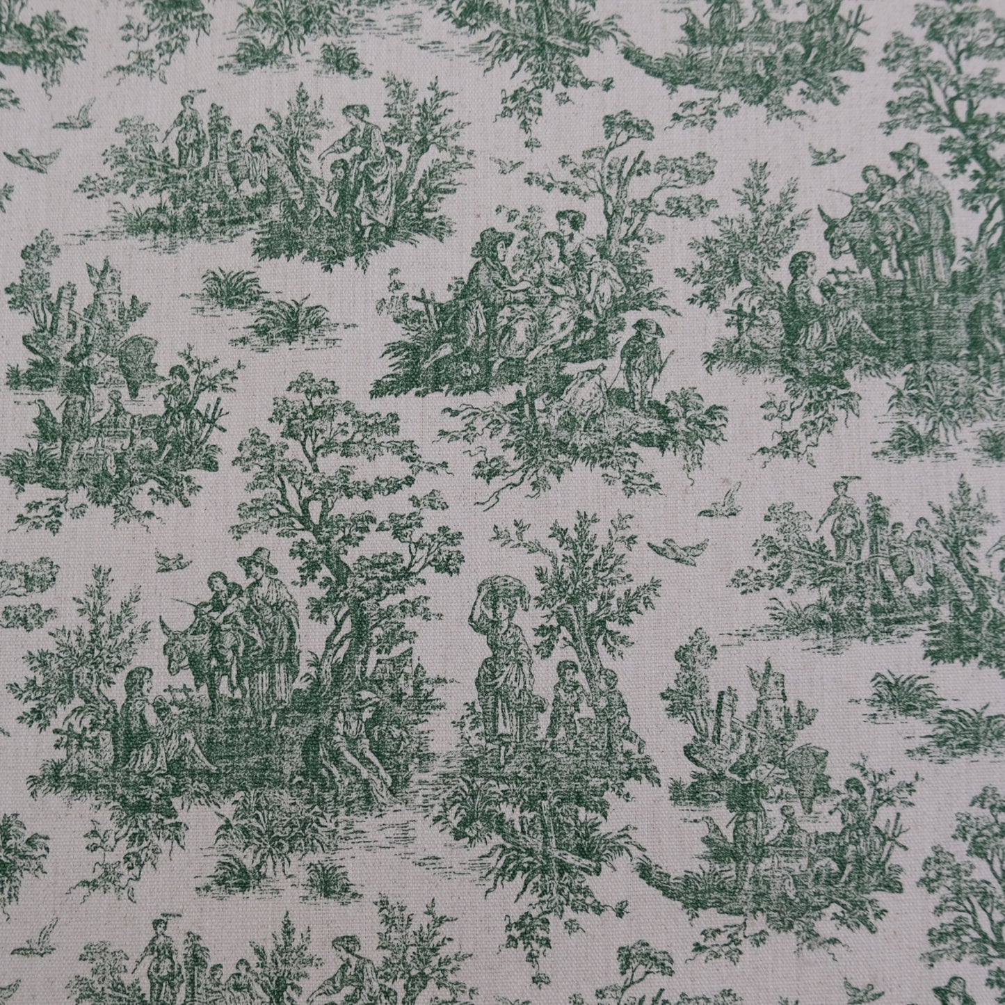 Green Toile Cotton Fabric Pastoral Landscape