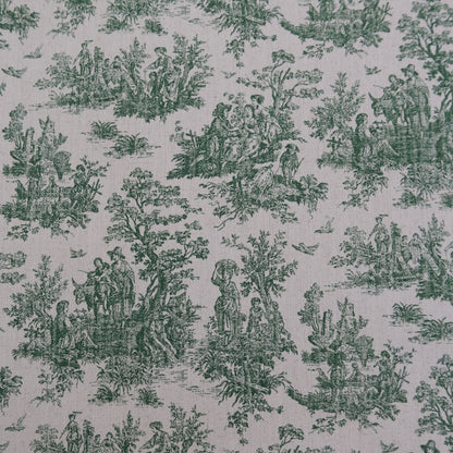 Green Toile Cotton Fabric Pastoral Landscape