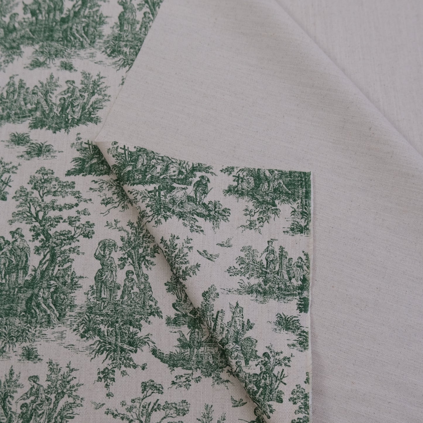 Green Toile Cotton Fabric Pastoral Landscape