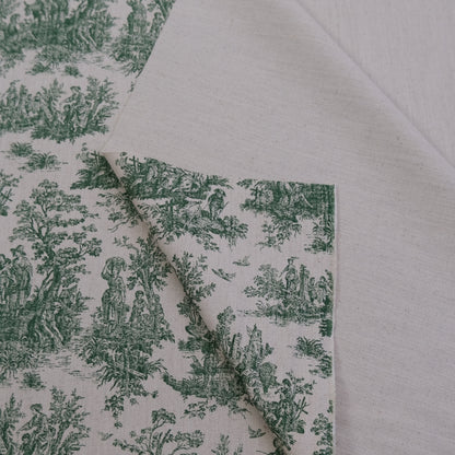 Green Toile Cotton Fabric Pastoral Landscape