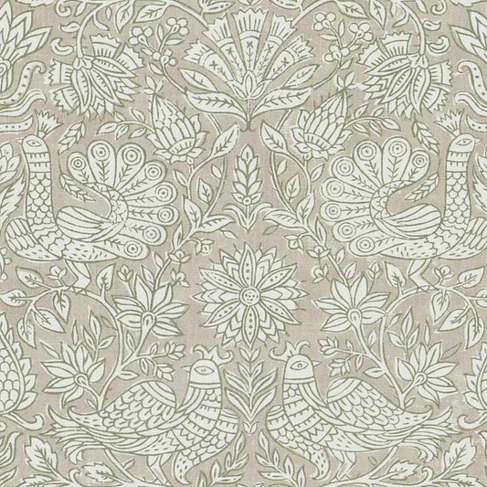 Folk Art Fabric Bohemian Decor Peacock Pattern Scandinavian Design Cotton Blend Upholstery Drapery Pillow Material Floral Artisan Textile Farmhouse Nature Inspired DIY Sewing