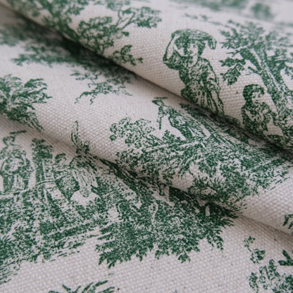 Green Toile Cotton Fabric Pastoral Landscape