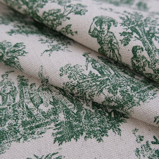 Green Toile Cotton Fabric Pastoral Landscape