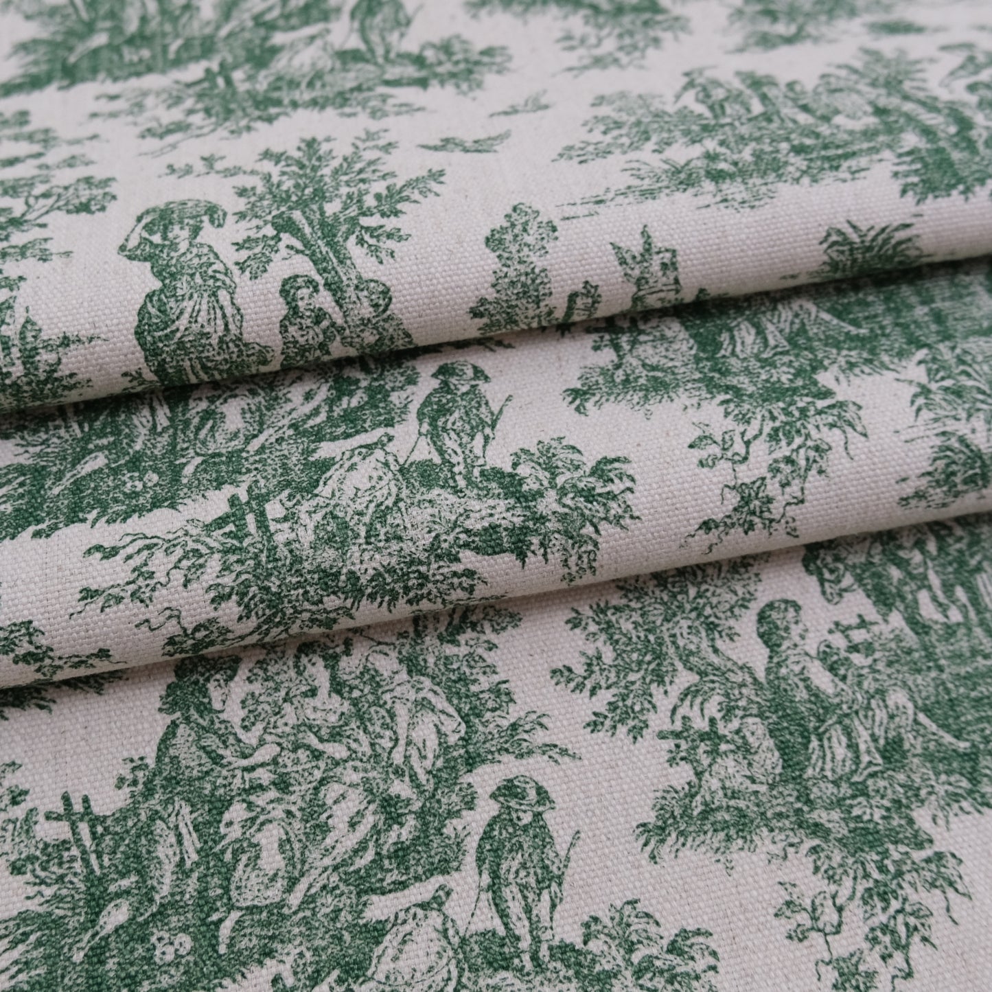 Green Toile Cotton Fabric Pastoral Landscape