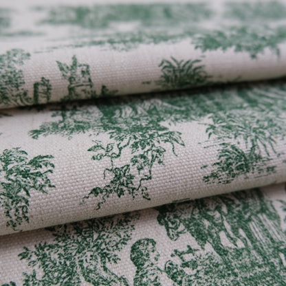 Green Toile Cotton Fabric Pastoral Landscape