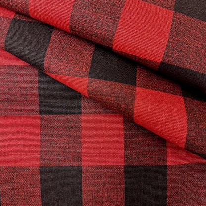 Red Buffalo Plaid Fabric Washable Cotton Furniture Upholstery Textile Seasonal Pillow Cover Cloth Easy Care Drapery Material Farmhouse Decor