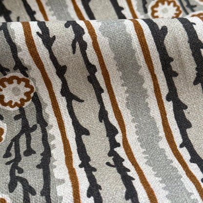 Earthy Botanical Print Neutral Fabric Table Runner Curtain Upholstery Taupe Terracotta Floral Vine Fabric Rustic Cottagecore Decor Fabric