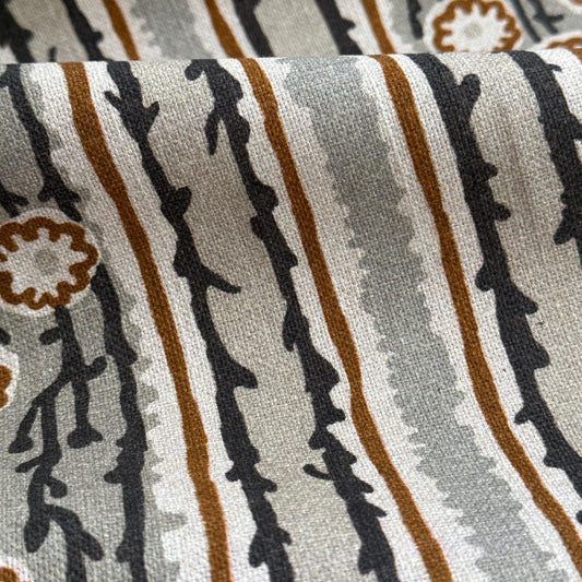 Earthy Botanical Print Neutral Fabric Table Runner Curtain Upholstery Taupe Terracotta Floral Vine Fabric Rustic Cottagecore Decor Fabric