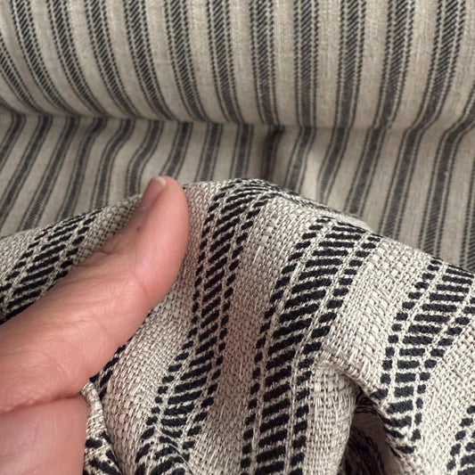 Juno Black Stripe Ticking Fabric- Farmhouse Upholstery & Decor