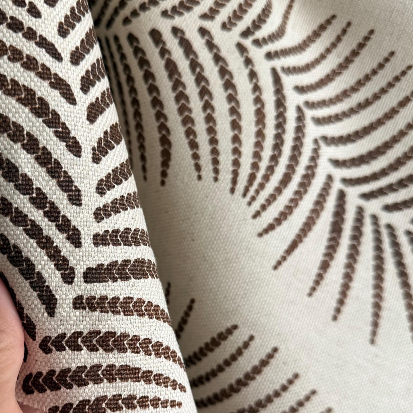 Brown Fern Leaf Print Upholstery Fabric – Nature-Inspired Botanical Design