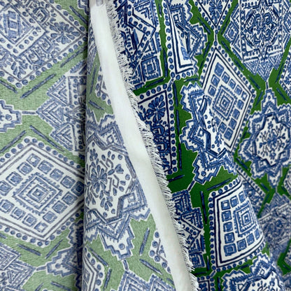 Blue Green Moroccan Tile Outdoor Fabric by the Yard | Weather Resistant Upholstery