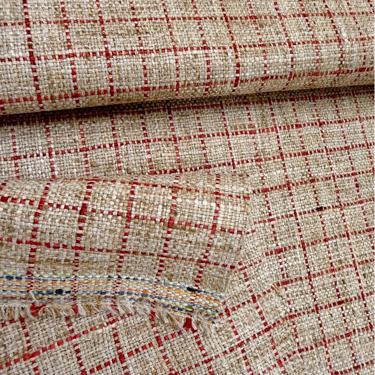 Red Windowpane Fabric Small Scale Check