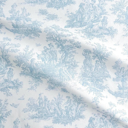 light blue Cotton Toile Print Fabric by Yard Toile de Jouy Bedding Quilting Scenic Floral French Fabric for Sewing Cafe Curtain Historical Print Fabric baby blue