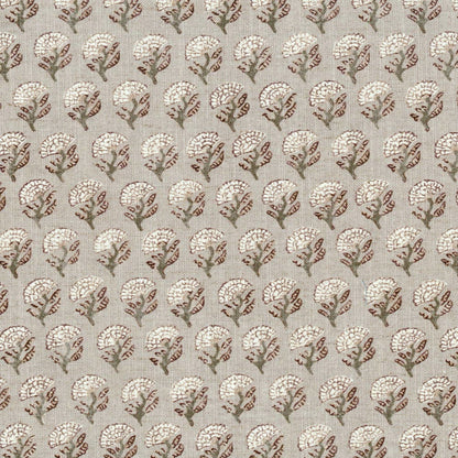 a repeating pattern of white flowers on a beige background.