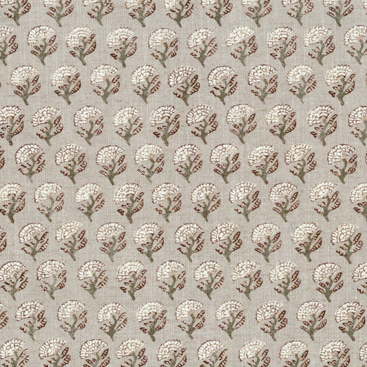a repeating pattern of white flowers on a beige background.