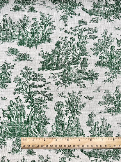Green Toile Cotton Fabric Pastoral Landscape