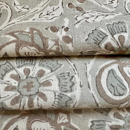 Taupe Floral Muted Green Fabric