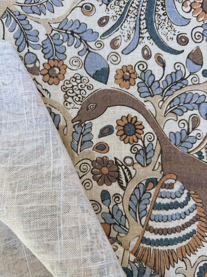 Bird Fabric Teal Drapery Curtain William Morris Inspired