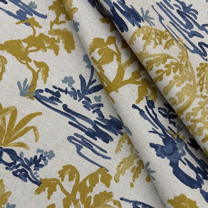 Yellow Blue Botanical Patterned Fabric for Shower Curtain Drapery Accent Upholstery Textile by the Yard Botany English Country Home Decor