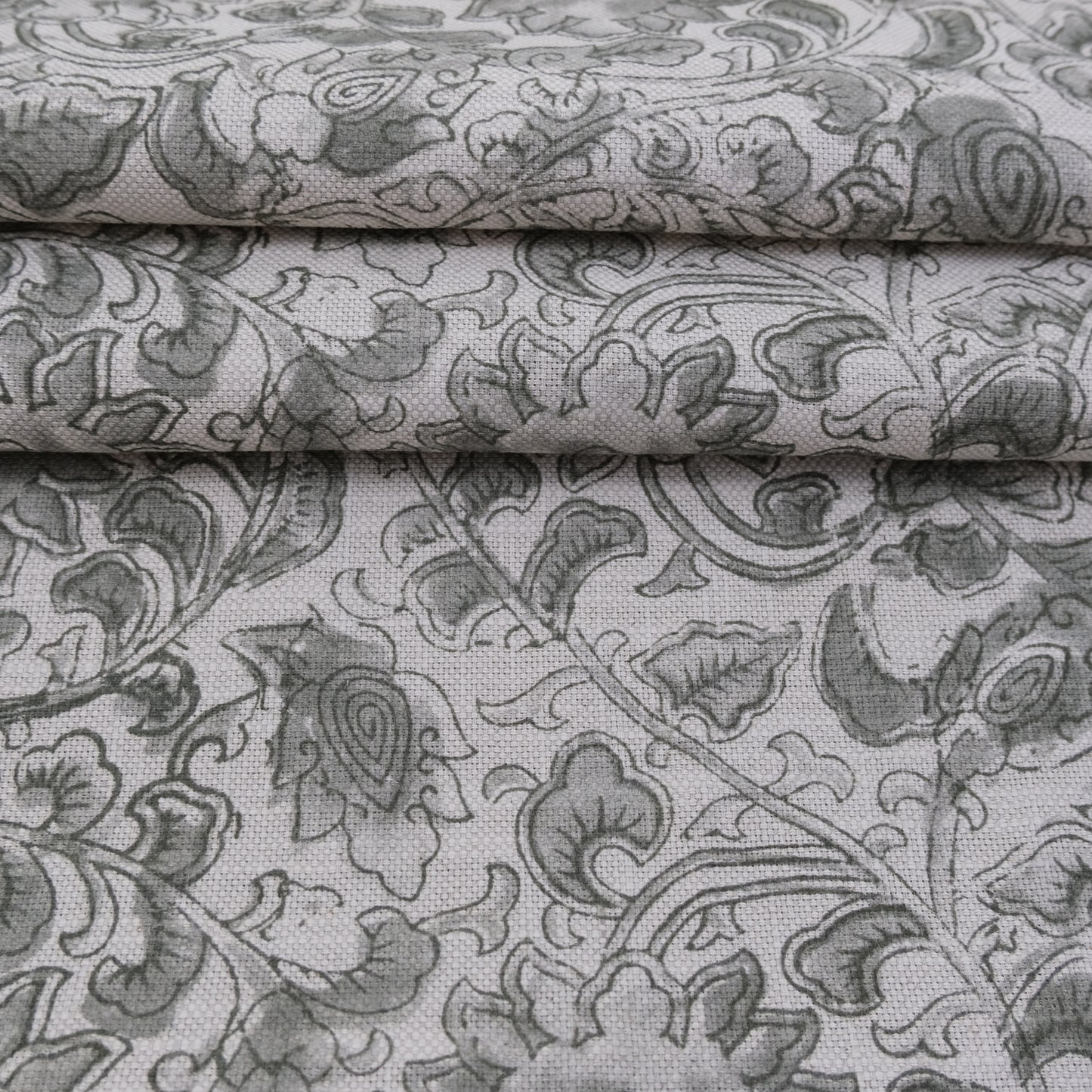 Gray Botanical Floral Fabric – Linen Cotton Blend for Drapery & Upholstery