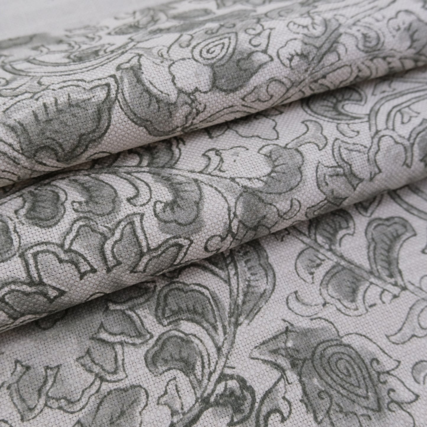 Gray Botanical Floral Fabric – Linen Cotton Blend for Drapery & Upholstery