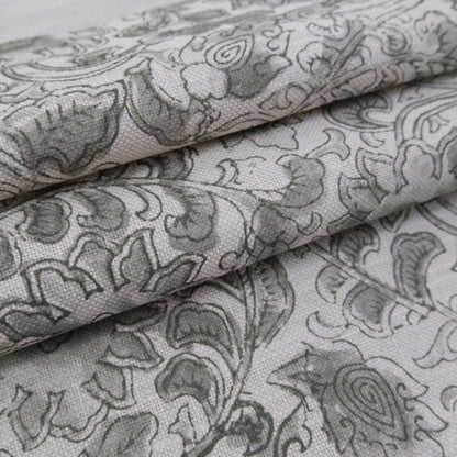 Gray Botanical Floral Fabric – Linen Cotton Blend for Drapery & Upholstery
