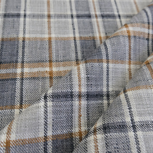 Archie Charcoal & Gold Tartan Plaid Fabric – 100% Recycled Polyester by the Yard for Upholstery, Pillows & Farmhouse Decor
