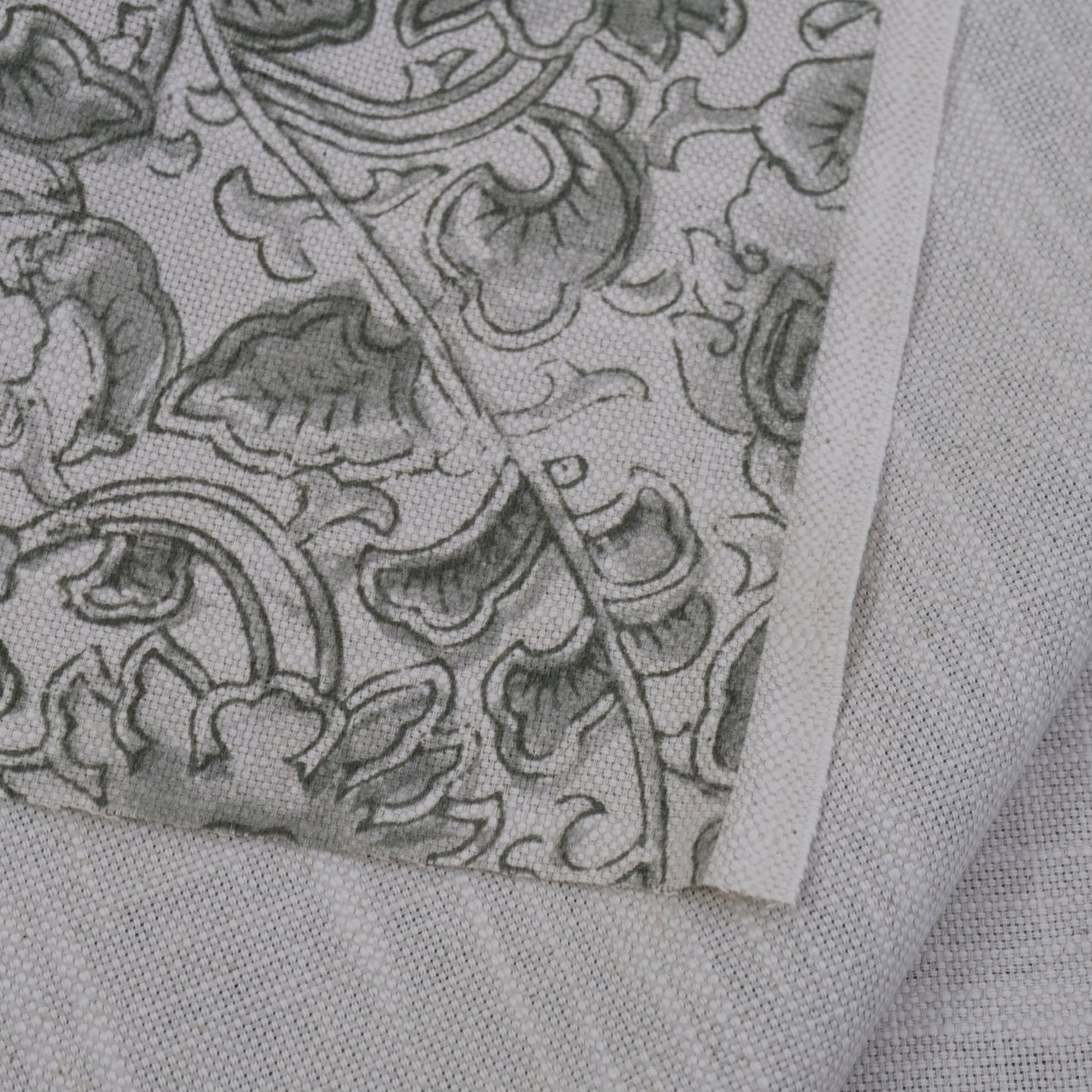 Gray Botanical Floral Fabric – Linen Cotton Blend for Drapery & Upholstery