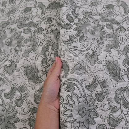 Gray Botanical Floral Fabric – Linen Cotton Blend for Drapery & Upholstery