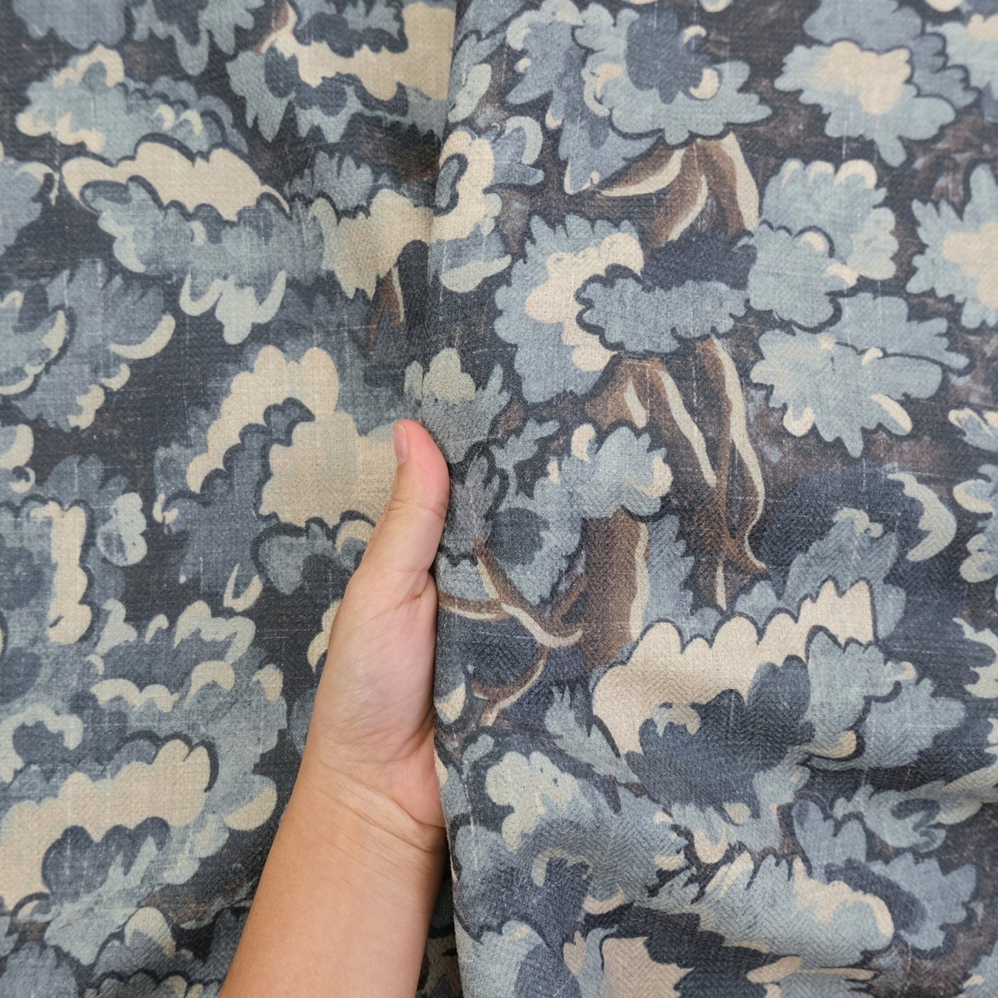 Blue Forest Canopy Drapery Fabric- Nature-Inspired Botanical Print for Curtains & Home Decor