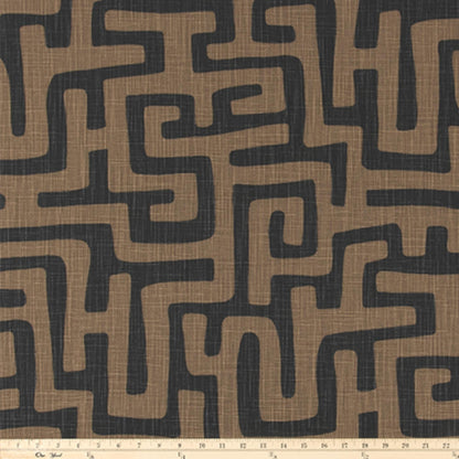 Geometric Fabric Brown Black Abstract Maze Canvas by Yard