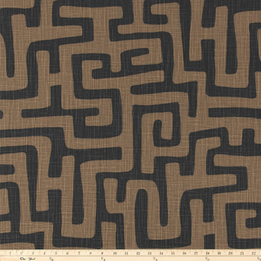 Geometric Fabric Brown Black Abstract Maze Canvas by Yard