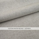 a close-up view of a fabric with a textured, woven appearance. The fabric appears to be a blend of cotton and oatmeal, as indicated by the text "COTTON RAYON BLEND - OATMEAL" in the image.