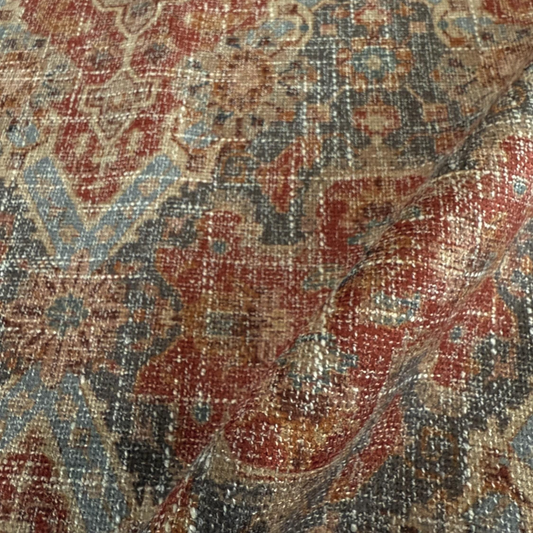Vintage Rug Upholstery Fabric Bohemian Decor Rustic Home Textile Chenille Throw Pillow Fabric Shabby Chic Eclectic Interior Faux Distressed Polyester Rayon Blend DIY Furniture Makeover Material