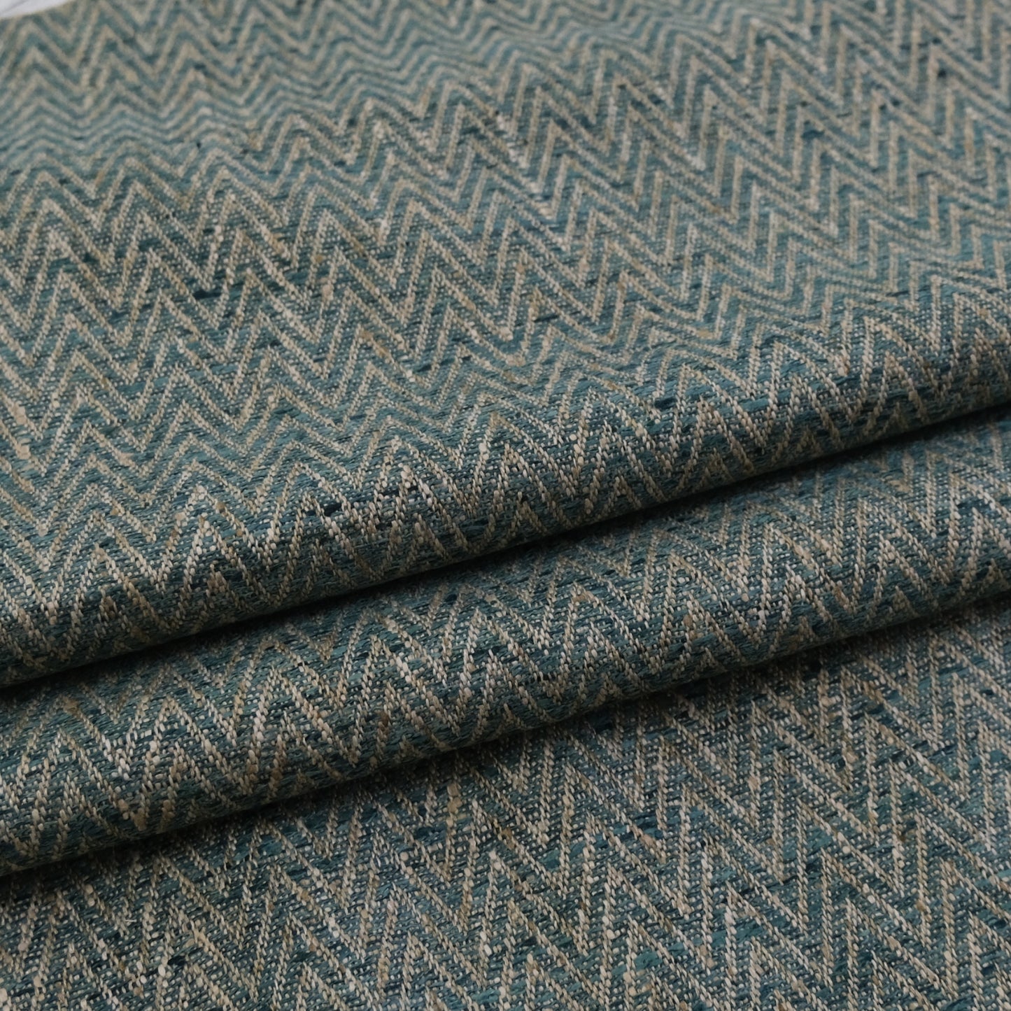 Emerald Green Herringbone Upholstery Fabric by Yard -Textured Zigzag Home Decor Textile