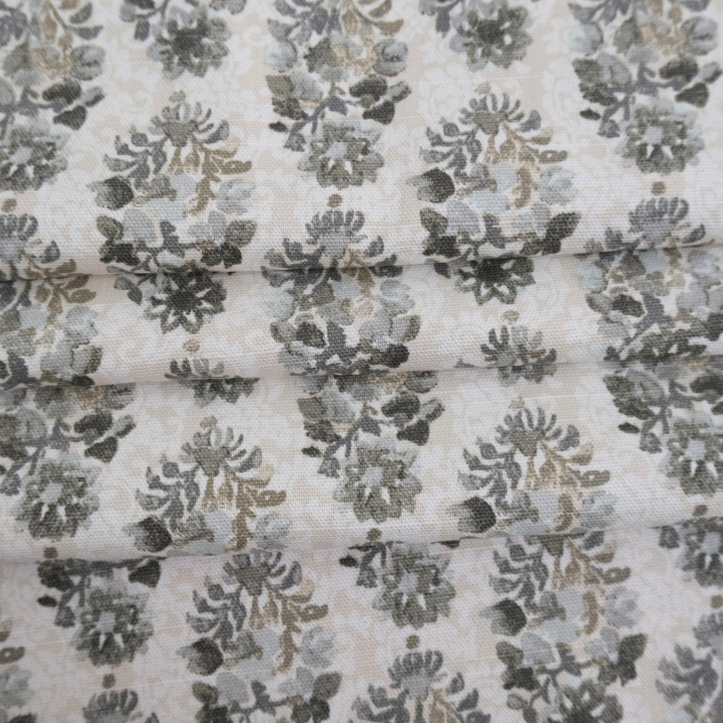 Stone Neutral Block Print Cotton Fabric- Gray Floral Canvas by the Yard for Upholstery & Decor