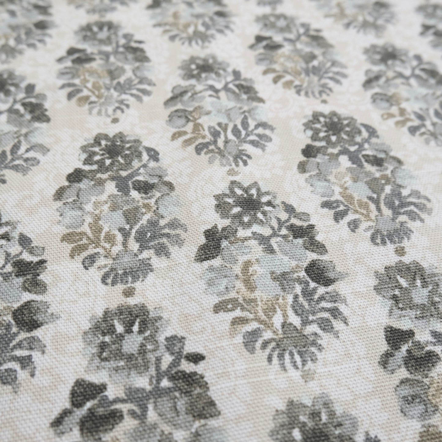 Stone Neutral Block Print Cotton Fabric- Gray Floral Canvas by the Yard for Upholstery & Decor