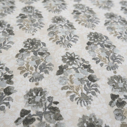Stone Neutral Block Print Cotton Fabric- Gray Floral Canvas by the Yard for Upholstery & Decor