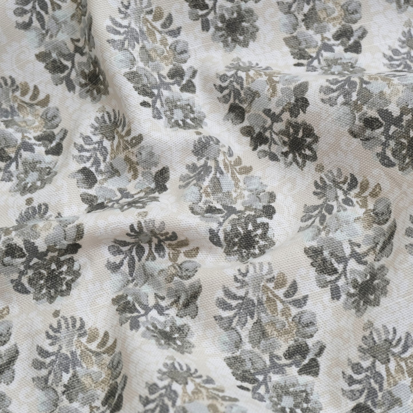 Stone Neutral Block Print Cotton Fabric- Gray Floral Canvas by the Yard for Upholstery & Decor