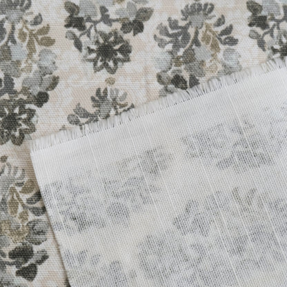 Stone Neutral Block Print Cotton Fabric- Gray Floral Canvas by the Yard for Upholstery & Decor