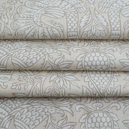 Taupe Bird Print Linen Cotton Fabric by the Yard – Artisan Neutral Upholstery & Drapery Textile